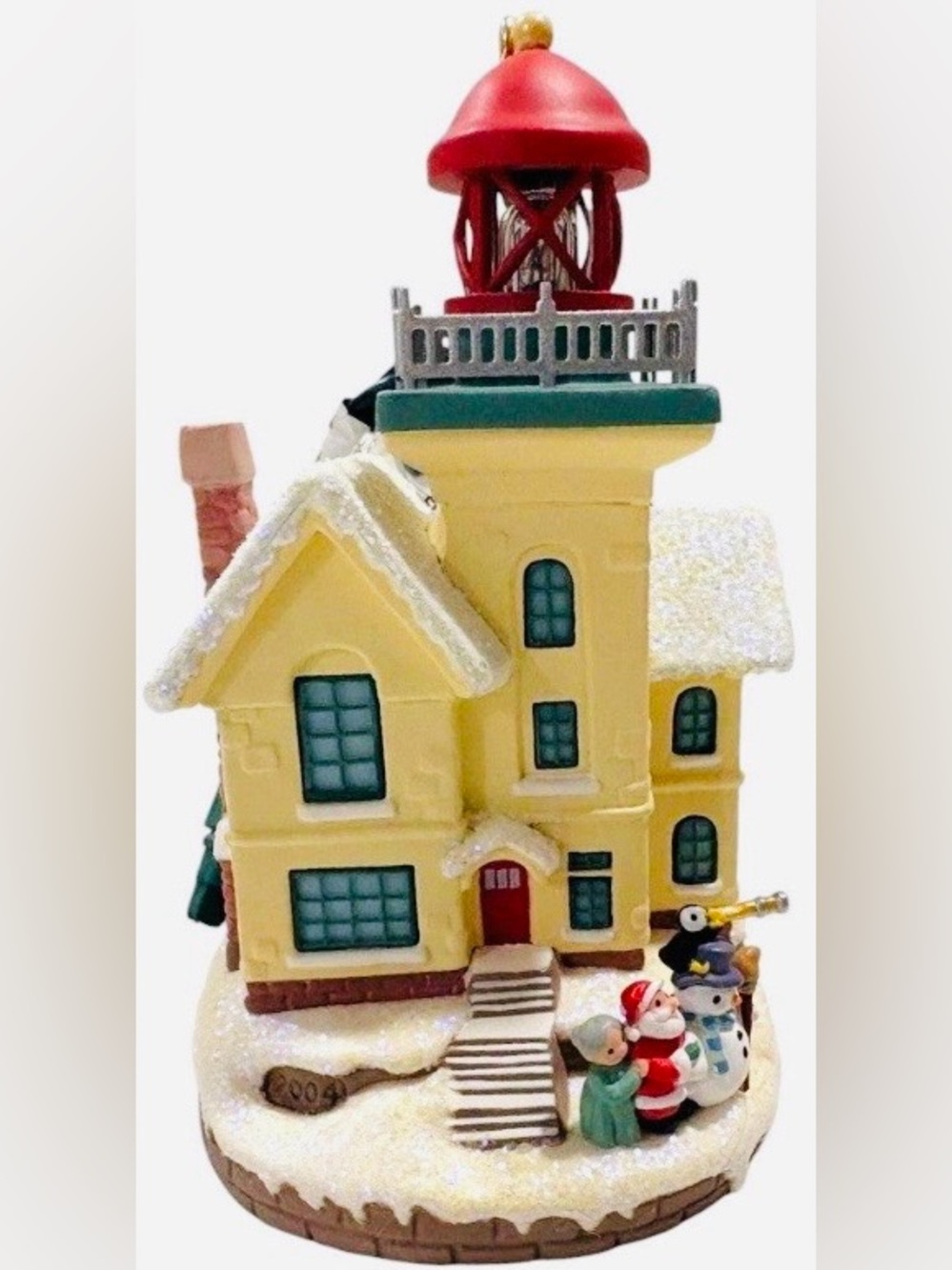 Hallmark Yellow Lighthouse Holiday Village Ornament with Red Roof